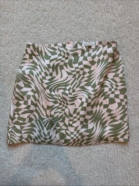 For Love And Lemons Olive & Pink Optical Swirl Mini Skirt